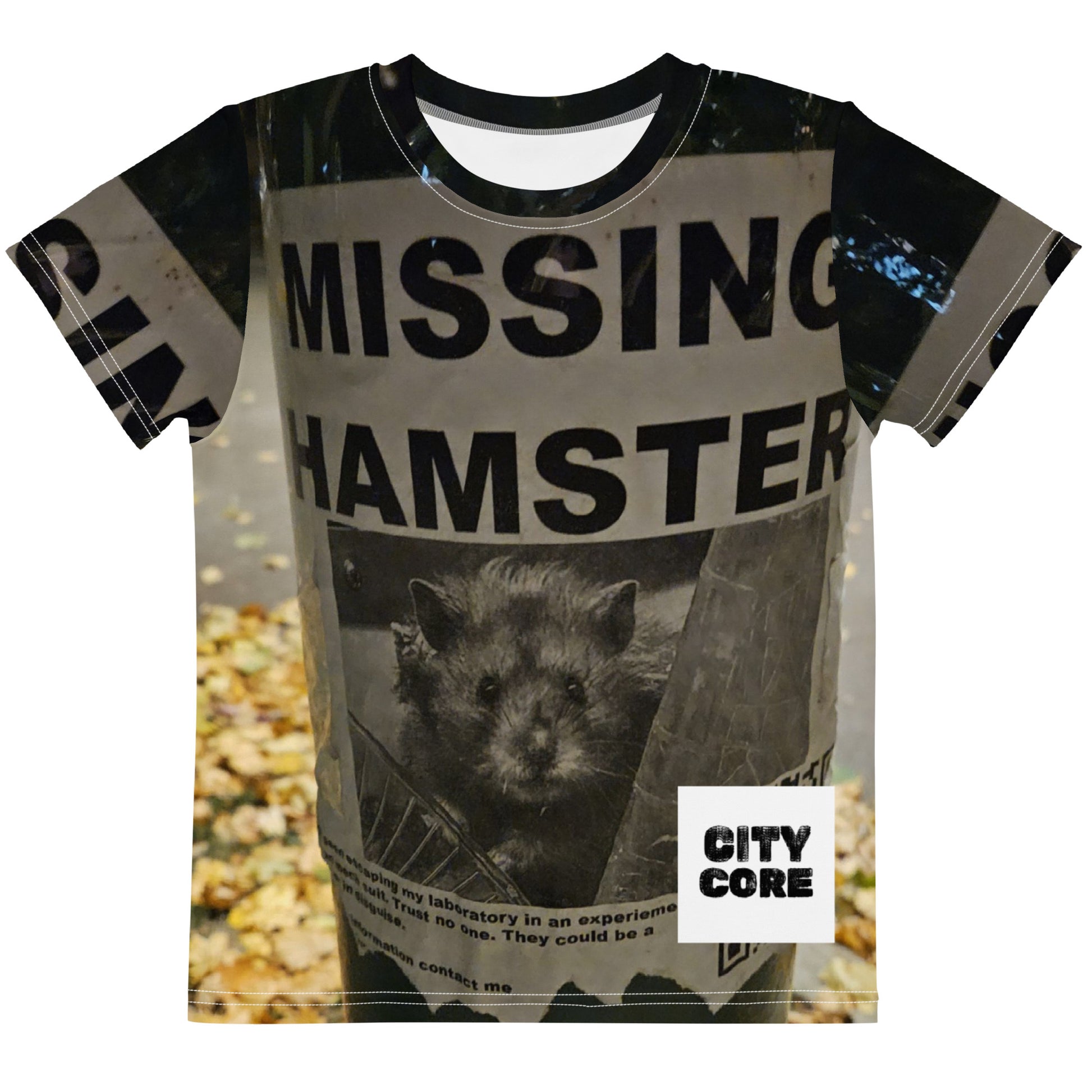 missing hamster kids t-shirt.